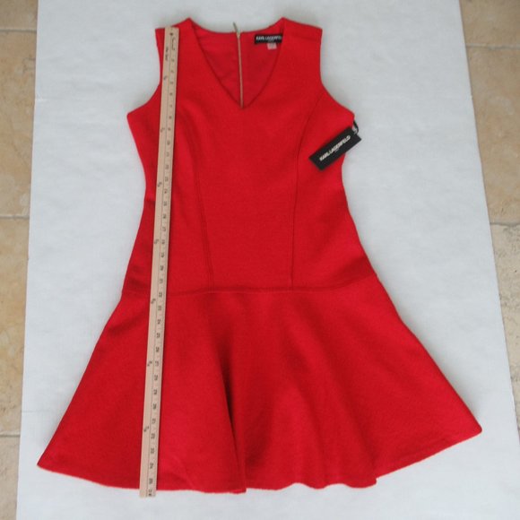KARL LAGERFELD PARIS Women's Red Jumper Sleeveless Woold Blend Dress Sz 8 *Flaw - Picture 11 of 16